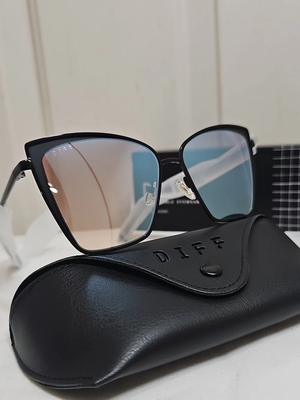 DIFF Charitable Becky Eyewear Black Frame Sunglasses with Blue-Gradient Lenses